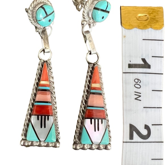 Wilton & Carol Niiha Zuni Navajo Earrings and Necklace Set - signed - Picture 7 of 8